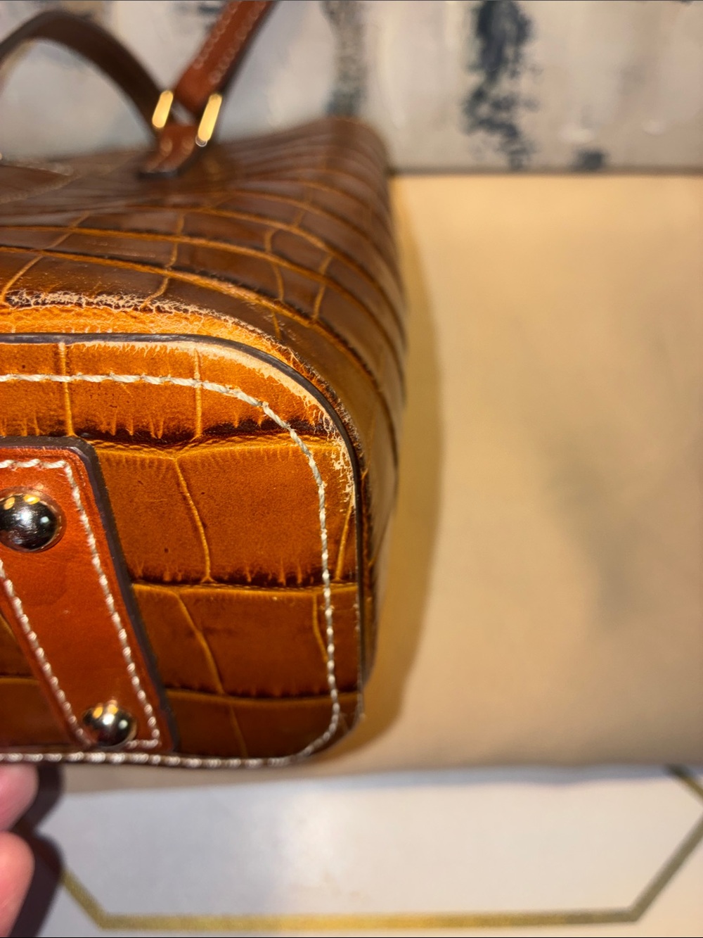 Genuine Dooney & Bourke Croc-Embossed Brown Leather Tote Bag - Picture 5 of 16